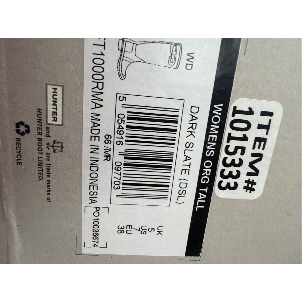 Hunter Original Womens 7 Tall Rain Boots Dark Slate Grey Socks Box Waterproof - Picture 10 of 11